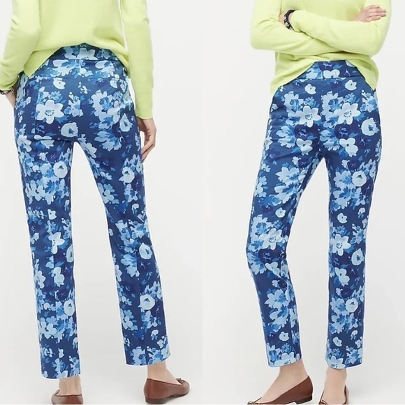 J. Crew High Rise Ankle Crop Remi Blue Floral Pants sz 8 - Picture 1 of 13